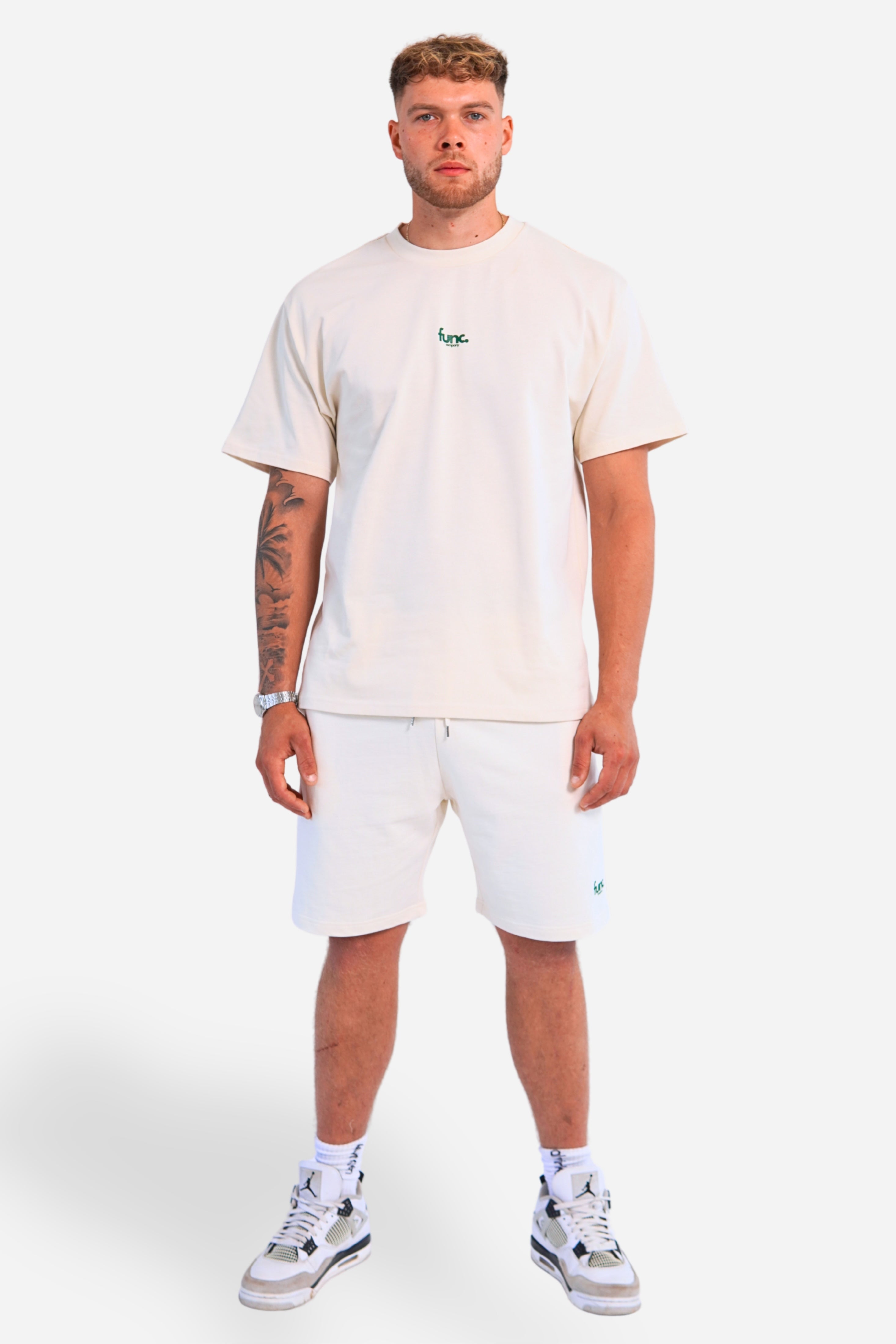 sweat shorts | ecru / green